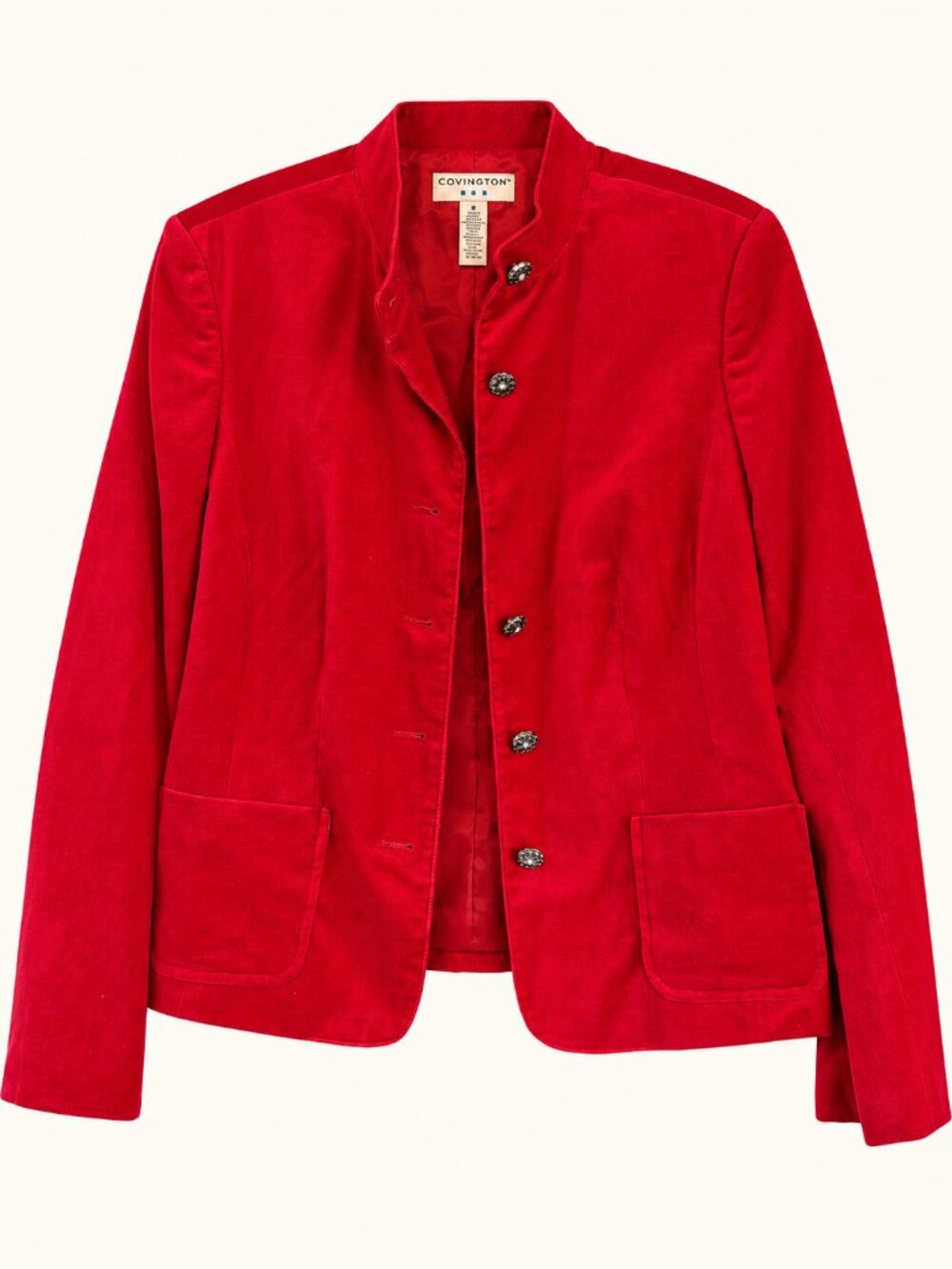 Covington Size 8 Red Stand Collar Jacket Ornate Silver Buttons Tags Attached